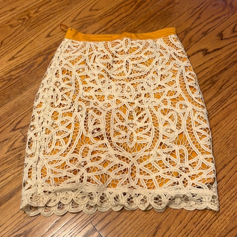 Odille Woman’s Crochet Skirt With Mustard Yellow Lining Size 2